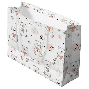 Cute Bear and Hearts -- Pastel Nursery (8) Large Gift Bag