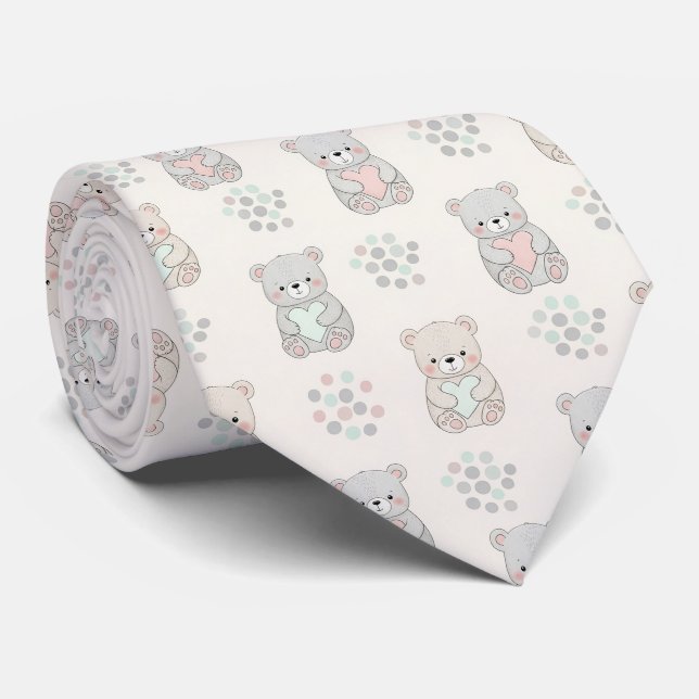 Cute Bear and Hearts -- Pastel Nursery (8) Tie (Rolled)