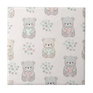 Cute Bear and Hearts -- Pastel Nursery (8) Tile