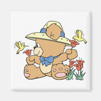 Cute Bear and Hummingbirds Magnet
