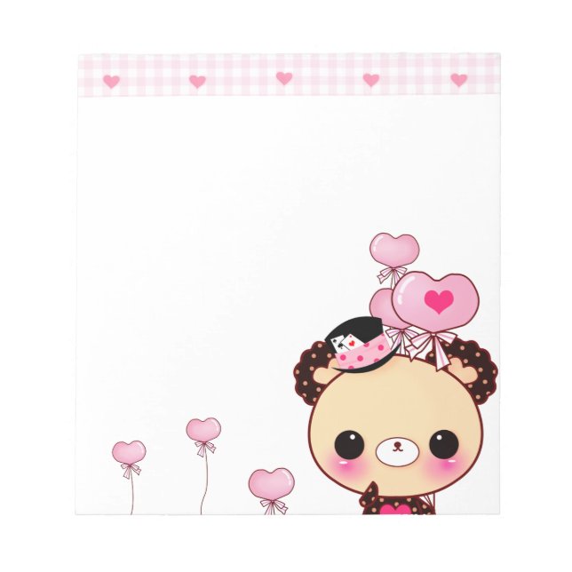 Cute bear and pink balloons notepad (Front)