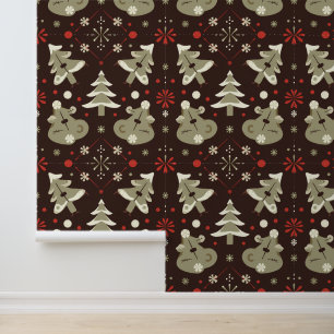 Cute Bear and Tree Christmas Pattern Wallpaper