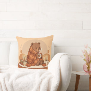 Cute Bear and Warm Autumn Vibes Art Cushion