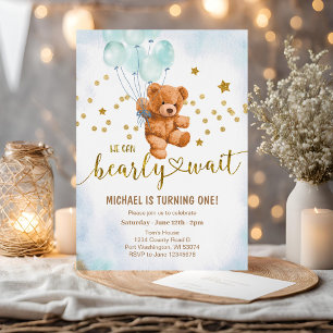Cute Bear Baby Boy's Birthday Party Invitation