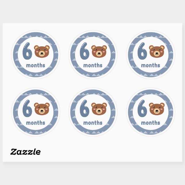 Cute Bear Baby Monthly Milestone Classic Round Sticker (Sheet)