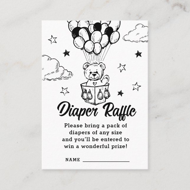 Cute Bear Baby Shower Diaper Raffle Enclosure Card (Front)