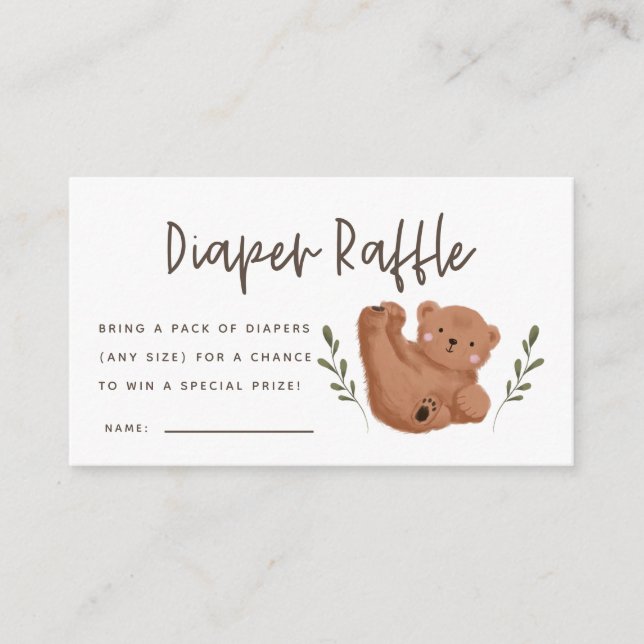 Cute Bear Baby Shower Diaper Raffle Ticket Enclosure Card (Front)