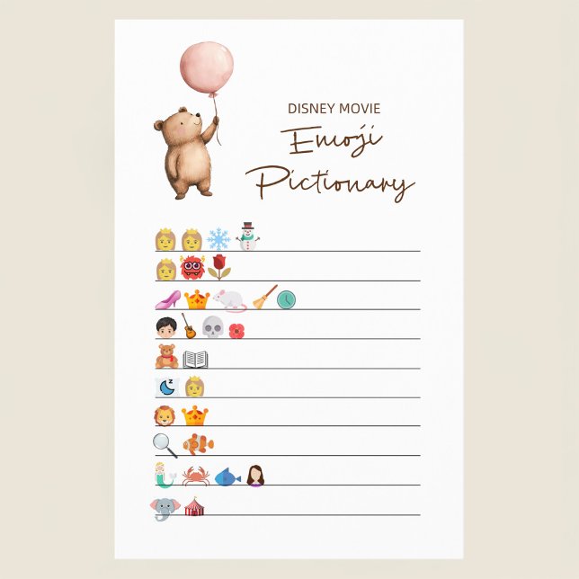 Cute Bear Baby Shower Disney Emoji Game Card (Creator Uploaded)