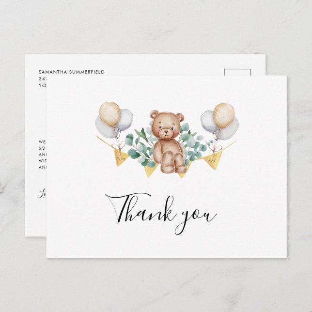 Cute Bear Baby Shower Thank You Invitation Postcard (Front/Back)