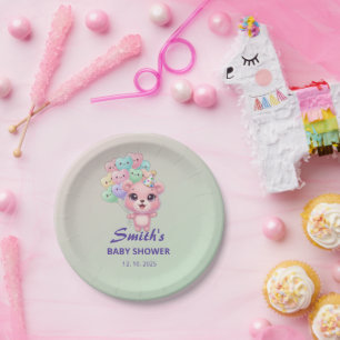 "Cute Bear Baby Shower with Custom Date Paper Plate