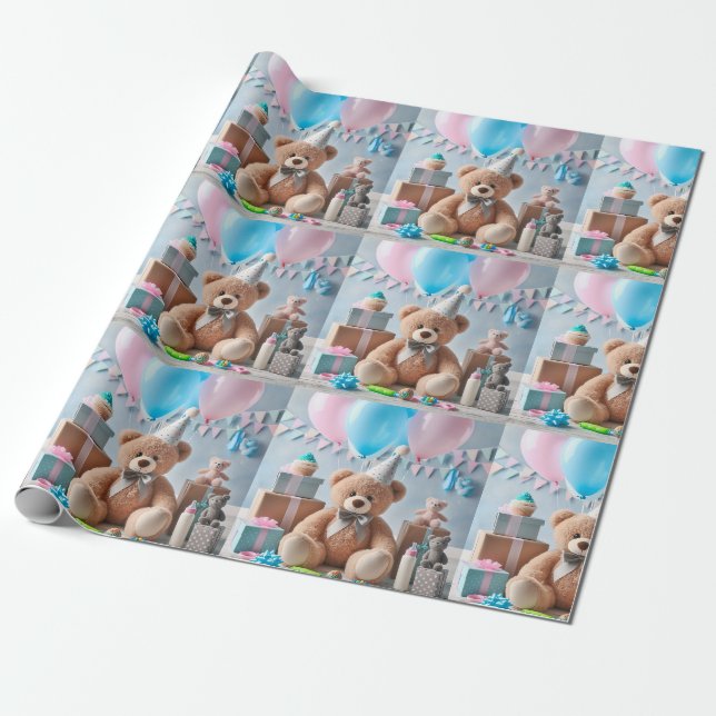Cute Bear Baby Shower  Wrapping Paper (Unrolled)