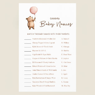 Cute Bear Balloon Baby Shower Celebrity Names Game Flyer