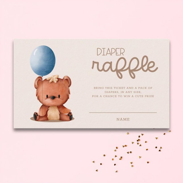 Cute Bear Balloon We Can Bearly Wait Diaper Raffle Enclosure Card (Creator Uploaded)