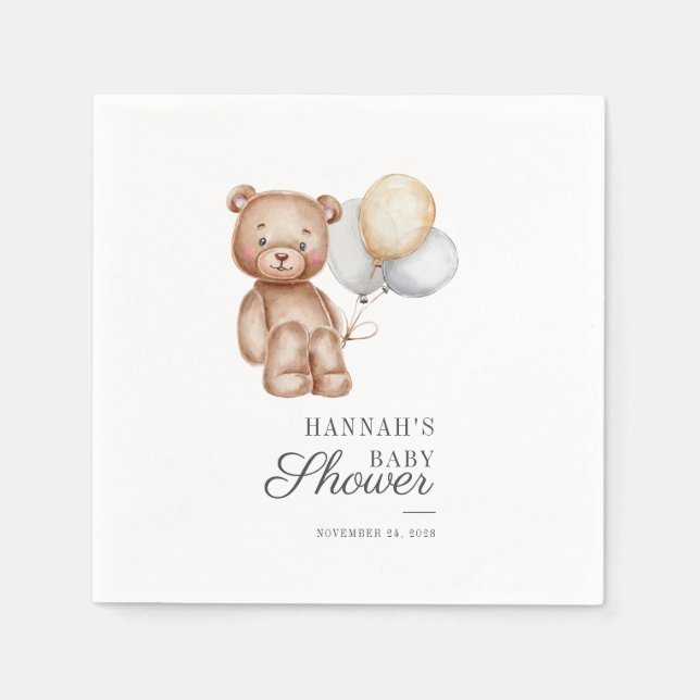 Cute Bear Balloons Baby Shower Script Paper Napkin (Front)