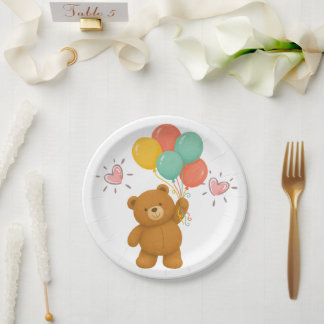 Cute Bear Balloons Paper Plates