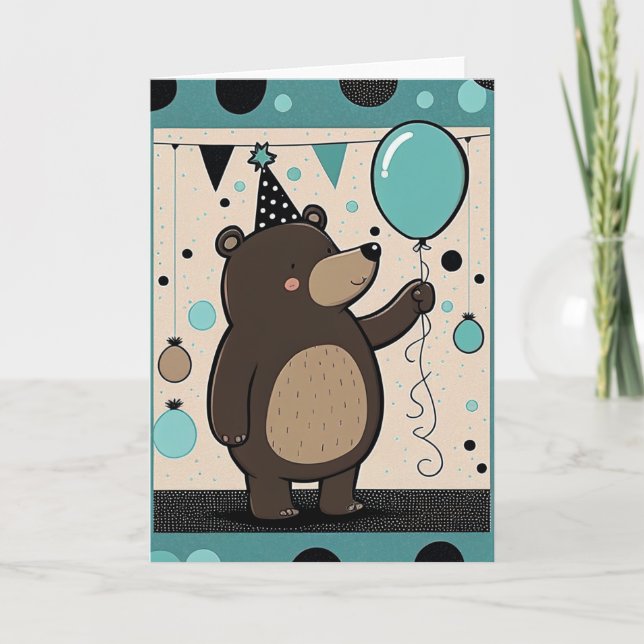 Cute Bear Birthday Party Greeting Card (Front)