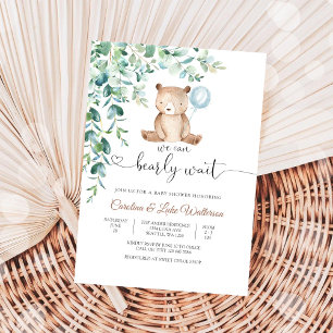 Cute Bear Blue Balloons Baby Shower Invitation