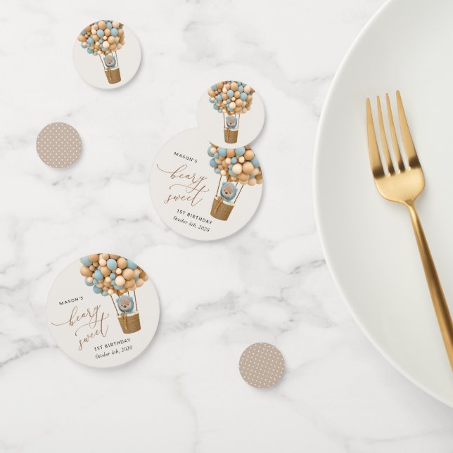 Cute Bear, Blue Balloons, First Birthday Confetti (Group)