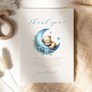 Cute Bear Blue Moon Baby Shower Thank You Card