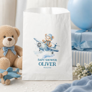 Cute Bear Blue Plane Time Flies One 1st Birthday Favour Bags