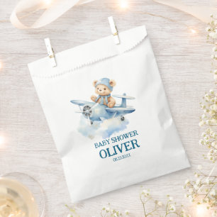 Cute Bear Blue Plane Time Flies One 1st Birthday Favour Bags