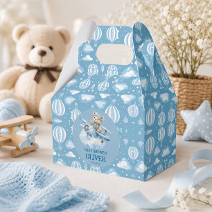 Cute Bear Blue Plane Time Flies One 1st Birthday Favour Box