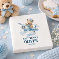 Cute Bear Blue Plane Time Flies One 1st Birthday