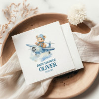 Cute Bear Blue Plane Time Flies One 1st Birthday