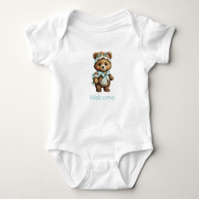 Cute Bear Bodysuit Personalise. (Front)