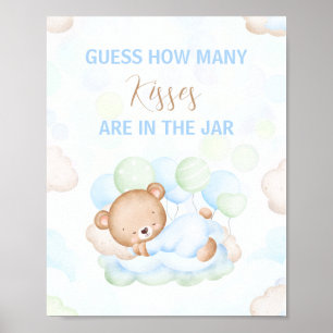Cute Bear Boy Baby Shower How Many Kisses Sign