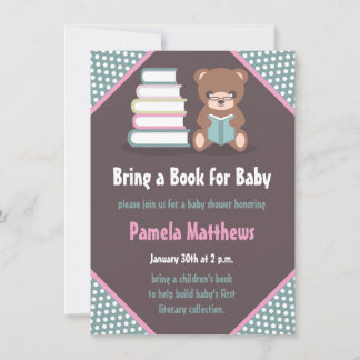 Cute Bear Bring a Book Baby Shower Invitations