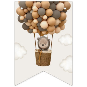 Cute Bear, Brown Balloons, First Birthday Bunting