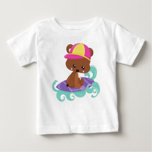 Cute Bear, Brown Bear, Little Bear, Surfing Board Baby T-Shirt