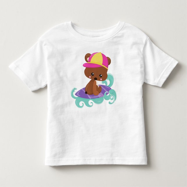 Cute Bear, Brown Bear, Little Bear, Surfing Board Toddler T-Shirt (Front)