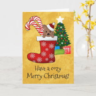 Cute Bear Candy Cane Christmas Stocking Card