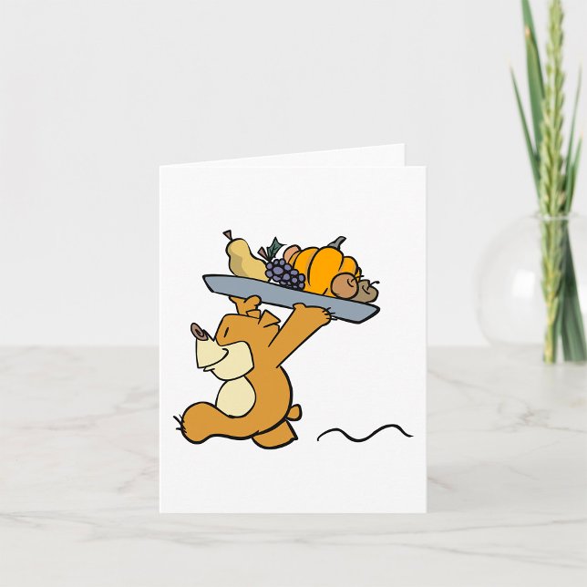 Cute Bear Carrying a Festive Harvest Platter  Card (Creator Uploaded)