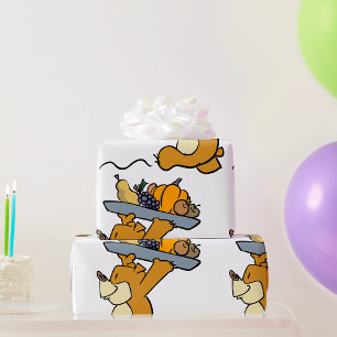 Cute Bear Carrying a Festive Harvest Platter  Wrapping Paper