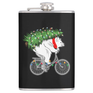 Cute Bear Carrying Christmas Tree Gift For Cyclist Hip Flask