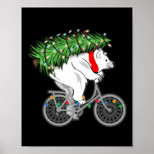 Cute Bear Carrying Christmas Tree Gift For Cyclist Poster
