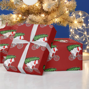 Cute Bear Carrying Christmas Tree Gift For Cyclist Wrapping Paper