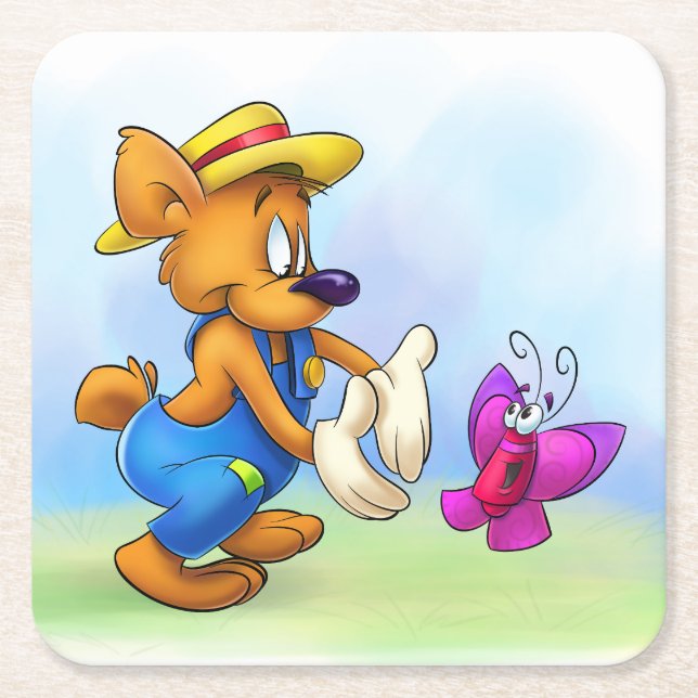 cute bear cartoon and butterfly coaster (Front)