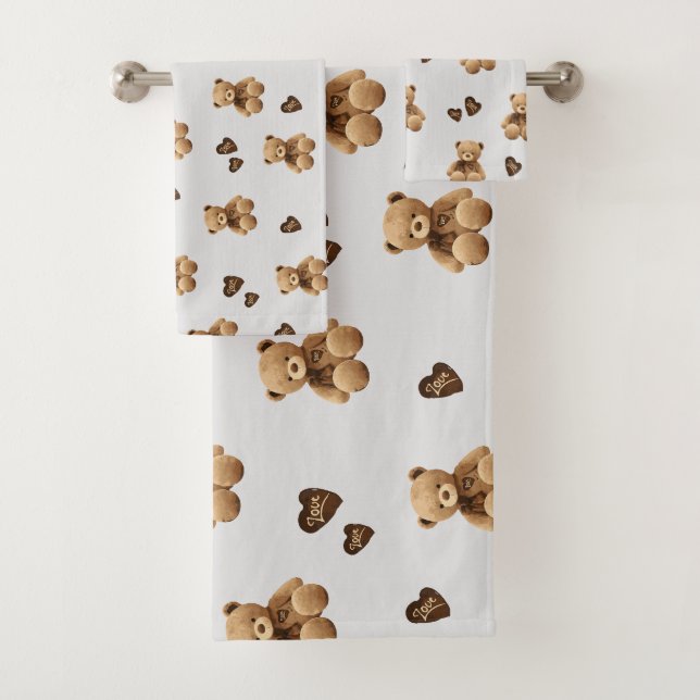 cute bear cartoon pattern bath towel set (Insitu)