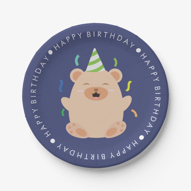 Cute Bear Children's Birthday Party Paper Plate (Front)