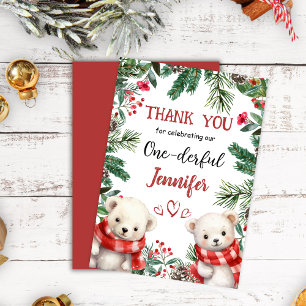 Cute Bear Christmas 1° Birthday Thank You Card