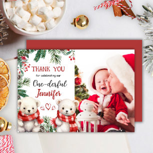 Cute Bear Christmas 1° Birthday Thank You Card