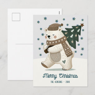 Cute Bear Christmas Tree Drawing Christmas Holiday Postcard