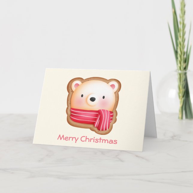 Cute Bear Cookie Image WInter Themed Christmas Card (Front)