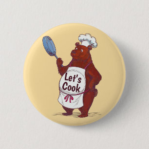 Cute Bear Cooking, Let's cook Chefs gift 6 Cm Round Badge