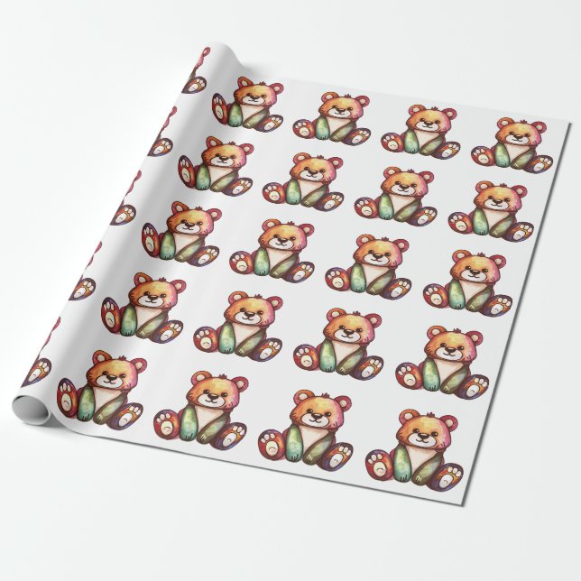 Cute Bear Cool Teddy positive Wrapping Paper (Unrolled)