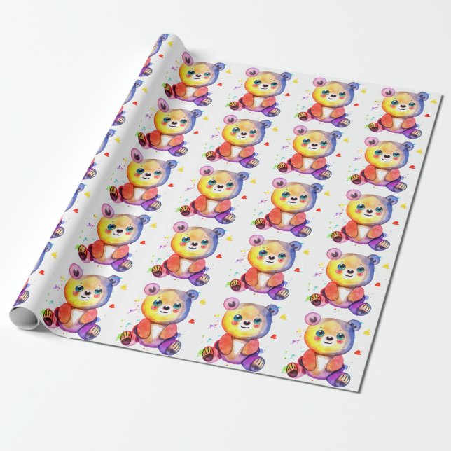 Cute Bear Cool Teddy positive Wrapping Paper (Unrolled)